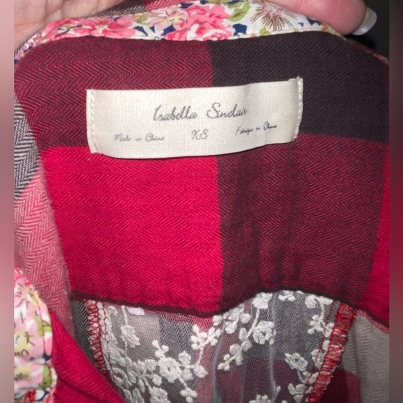 Isabella Sinclair Anthropologie flannel with flower and lace size XS EUC - Picture 7 of 8